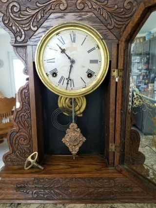 SESSIONS GINGERBREAD VINTAGE KITCHEN MANTLE CLOCK WITH KEY 1900 ' s 2