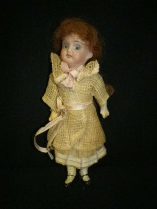 6 " Antique German Glass Eyed Bisque Doll / Costume