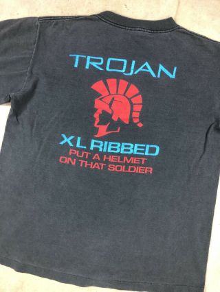 90s Vintage Trojan Condom Shirt Safe Sex Pleasure Helmet Soldier Usa Long Sleeve