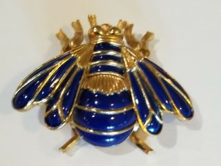 Vintage Trifari Gold Tone & Blue Enamel Butterfly Beetle