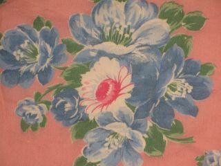 Vtg Blue Rose Pink Daisy Green Leaf Floral Bouquet Cotton Feedsack Quilt Fabric