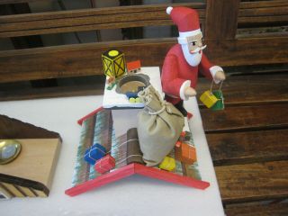 Vintage Volkskunst Dauchaus Mit Santa On Roof With Gifts.  Smoker,  Incense Burner 3