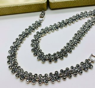 Vintage Jewellery Sterling Silver Marcasite Necklace & Bracelet Set