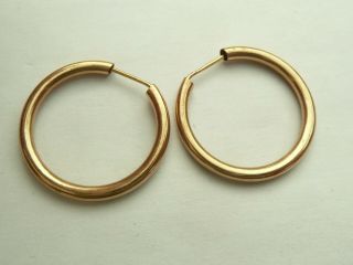 Vintage Ladies Solid 9ct Gold 22mm Dia Hoop Earrings