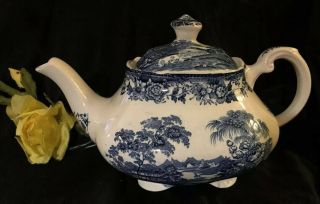 Vtg Blue Tonquin Square Teapot,  By Clarice Cliff,  Royal Staffordshire 5.  5 X 9” J