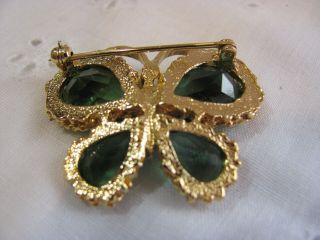 Gorgeous Vintage Panetta Gold Tone Emerald Green Rhinestone Butterfly Brooch 3