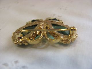 Gorgeous Vintage Panetta Gold Tone Emerald Green Rhinestone Butterfly Brooch 4