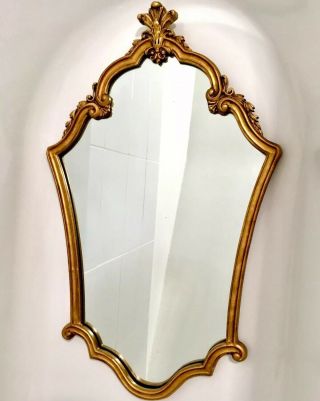 Vintage Hollywood Regency Ornate Scrolling Gold Gilt Framed Wall Mirror