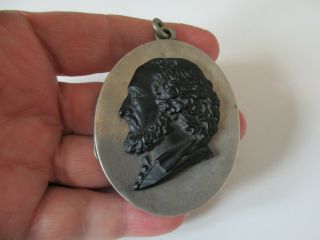 Antique Vintage Victorian Rare Silver Shakespeare Cameo Large Fob Locket Pendant