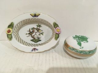 Vintage Herend Porcelain Rothschild Bird Small Berry Bowl & Trinket Box