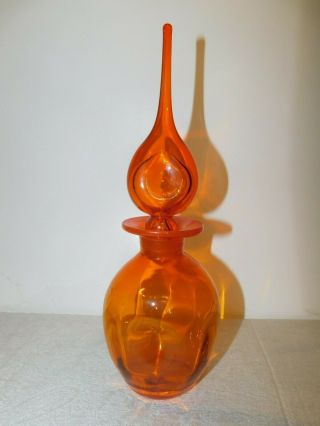 Vintage Art Glass Pinched Decanter W/ Flame Stopper Tangerine