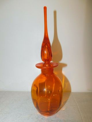 Vintage Art Glass Pinched Decanter w/ Flame Stopper Tangerine 2