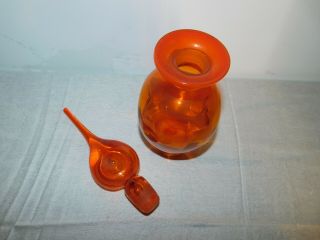 Vintage Art Glass Pinched Decanter w/ Flame Stopper Tangerine 4