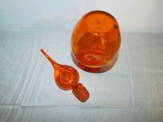 Vintage Art Glass Pinched Decanter w/ Flame Stopper Tangerine 5