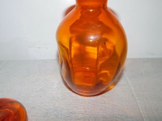 Vintage Art Glass Pinched Decanter w/ Flame Stopper Tangerine 6