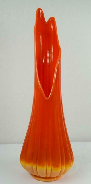 Vtg Mcm Le.  Smith Glass Slag Swung 21.  5 " Vase Bittersweet Orange Ribbed Viking