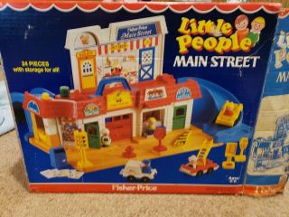 Iob Vintage Fisher - Price Little People Main Street Complete Very