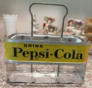 Vintage Aluminum Pepsi Cola 6 Pack Carrier W/ Handle Rare Yellow Paint Band
