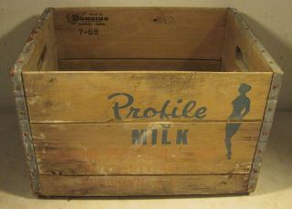 Rare Vintage Antique Profile Milk Wooden Crate Box Usa Advertising Dairy