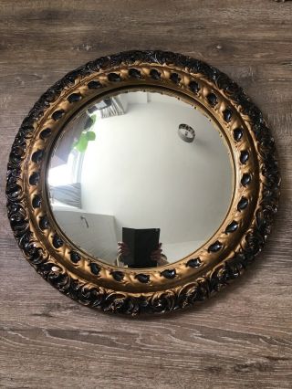 Vintage Wall Mirror Convex Plaster Gold Black Fisheye Ornate