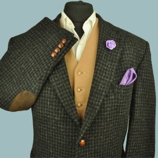 Vtg Harris Tweed Tailored Checked Country Hacking Jacket 50 " 130 Item
