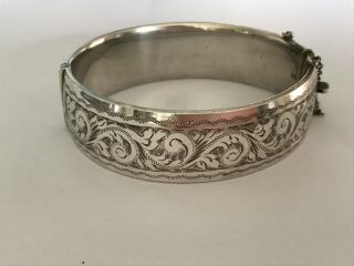 Vintage Silver Engraved Bangle Bracelet.  Width 3/4”.  Weight 45 Grams