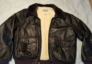Vintage Ll Bean Brown Leather Bomber Jacket Size 46 Goatskin/wool