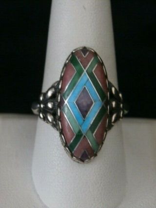 Unique Vintage Sterling Silver Multi Stone Turquoise Ring.  Make Offer 1563