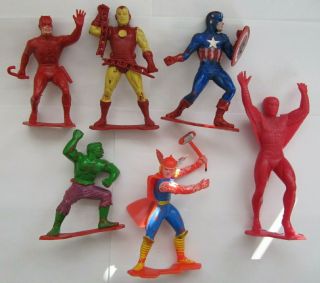 Vintage Rare Marx Heroes Plastic Toy Figures Iron Man Hulk Thor Spiderman