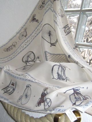 Laura Ashley Vintage " History Of The Bicycle " Square Silk Scarf - With Label