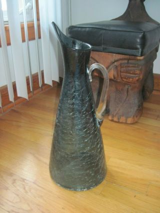 Authentic Vintage Tall Huge Blenko Winslow Anderson Crackle Pitcher Gray