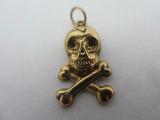Skull & Crossbones 9k Gold Pendant Charm Vintage C1970.  Tbj06950