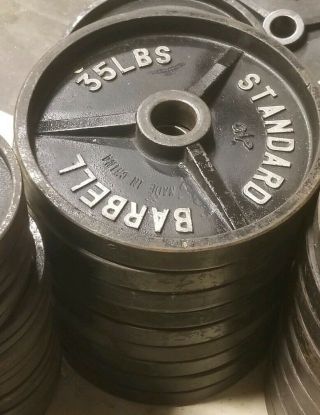 (2) Vintage Deep Dish 35 Lb.  Olympic Weights - Standard Barbell - 1 Pair