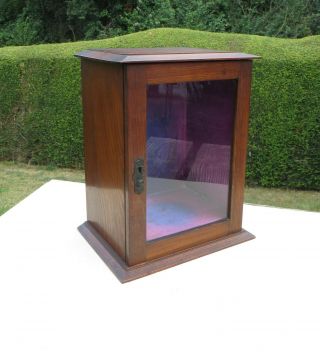Vintage Wooden Table Top Display Cabinet/case For Clock Or Similar - Glass Door