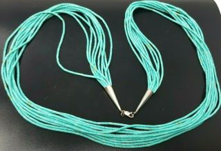 Vintage Zuni Turquoise Multi Strand Sterling Silver Beaded Necklace 28 "