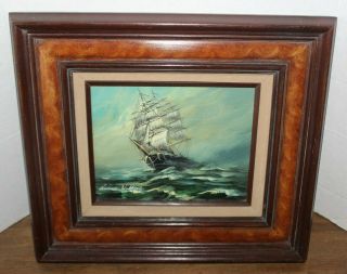 Vtg Oil Painting On Canvas " Sailling Ship In The Storm ",  Norman Walker
