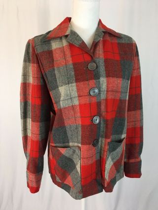 Vtg 40s Vic Gene Shirt Jacket Slick Jac Wool Red Plaid 49er Button Up Womens M