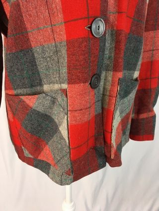 VTG 40s Vic Gene Shirt Jacket Slick Jac Wool Red Plaid 49er Button Up Womens M 2
