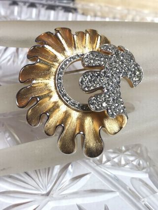 Vtg Art Deco Signed Crown Trifari Pin Brooch Crystal Rhinestone Gold