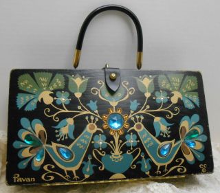 Vintage 1966 Enid Collins Box Purse With Peacocks - Signed & Dated -