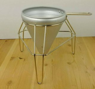 Vtg Aluminum Strainer Chinois With Stainless Stand For Jam Making Puree Canning