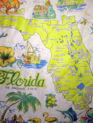 Vintage Hand Rolled Rayon/Silk FLORIDA STATE MAP Scarf 31 