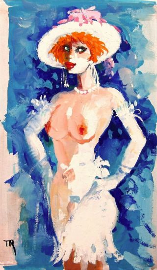 Gouache Watercolor Girls Vintage Erotic Glamour Red Fine Art