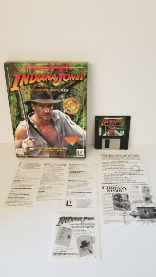 Rare Big Box Pc Game Indiana Jones Desktop Adventures Floppy Disc 3.  5 Vintage