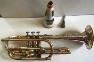 Vintage Getzen Deluxe Tone Balanced Trumpet Tri Color Elkorn Wi 42206