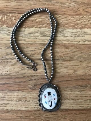 Vintage Old Pawn Native American Zuni Sterling Silver Signed Necklace