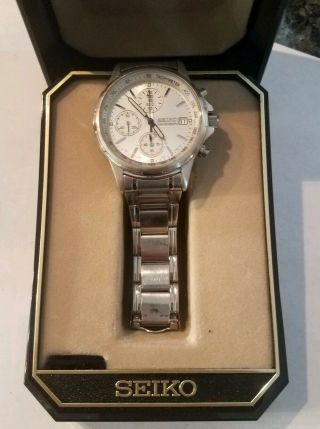 Vintage Mens Seiko Chronograph Quartz Watch 7t92 - 0ba0
