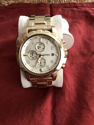 Fossil Fs4867 Dean Chronograph Mens Gold Stainless Steel Analog Dial Watch Bb235