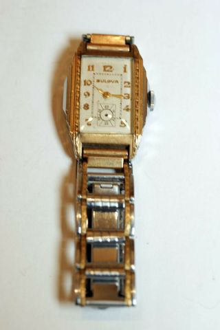 Rare Vintage Bulova Mens Gold And Silver Tone Watch With Maxim Band
