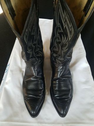 Vintage Tony Lama Black Lizard Skin Wingtip Leather Cowboy Boot Mens 11d 6816
